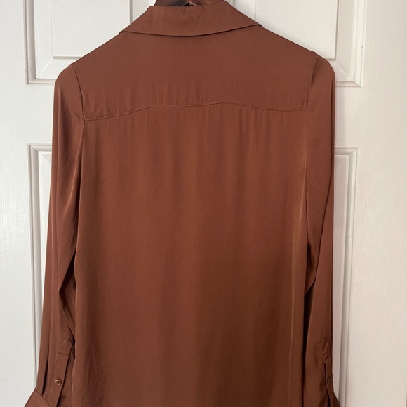 Quince Silk Notch Collar Blouse Button Down Copper - Picture 2 of 3